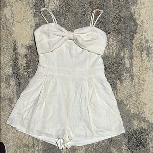 Women’s White One Piece Romper with Bow Detail